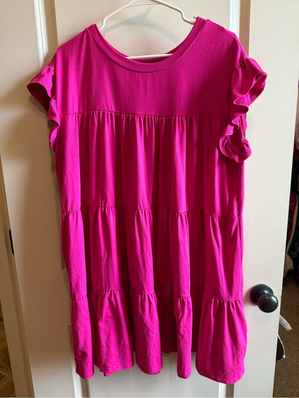 entro Hot Pink Tiered Ruffle Sleeve Dress